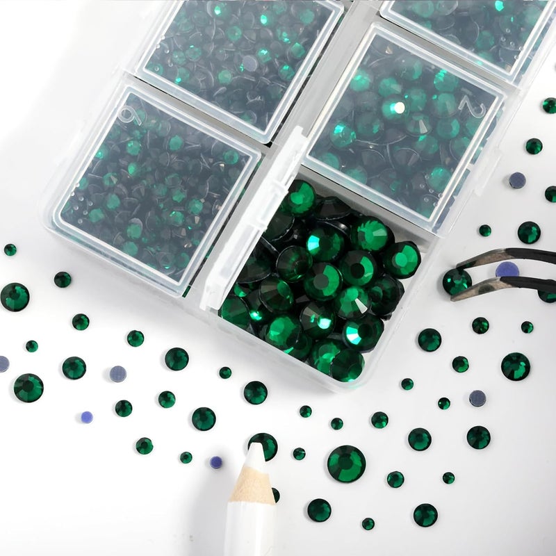 BEADSLAND Hotfix Rhinestones 3960pcs, Green Rhinestone for Clothes, Hot Fix Crystals Rhinestones with Tweezers and Wax Pencil Kit,Mixed 5 Sizes, SS6-SS30, Emerald - Image 3